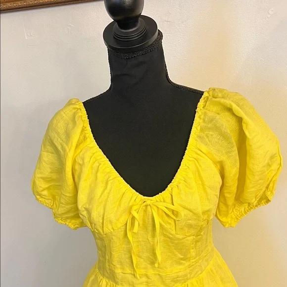 NWT Chelsea & Violet Linen Cotton Blend Puff Sleeve Tie V-Neck A-Line - Picture 10 of 15